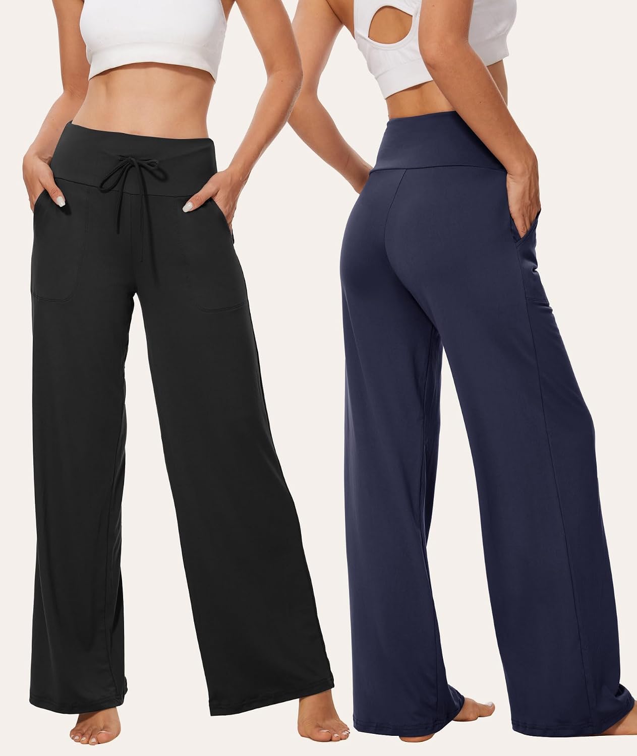 3 Pack Women Wide Leg Pants with Pockets - Casual Loose Yoga Trouser Pants Sweatpants Palazzo Lounge Pajama Pants