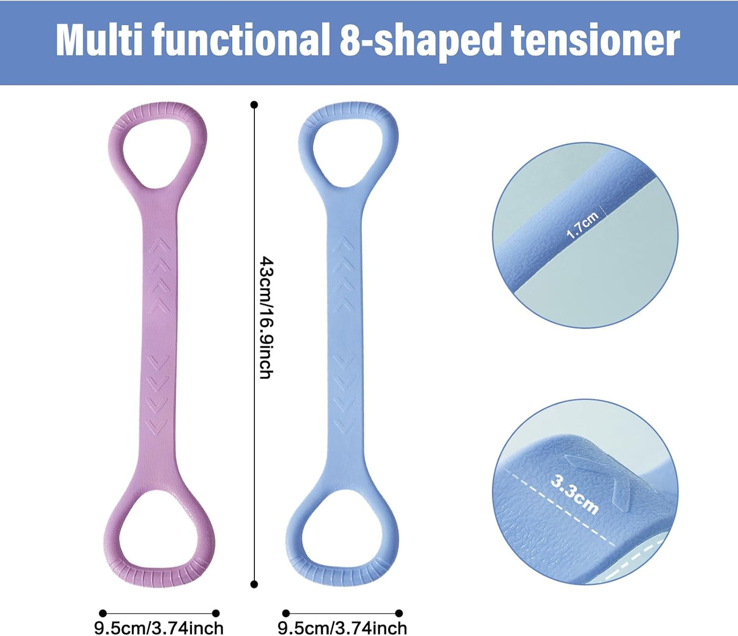 Figure 8 Fitness Resistance Band, Arm Back Shoulder Exercise Elastic Rope Stretch Fitness Band, Foot, Leg, Hand Stretcher, Arm Exerciser for Yoga Pilates Stretching Physical Therapy(Purple and Blue