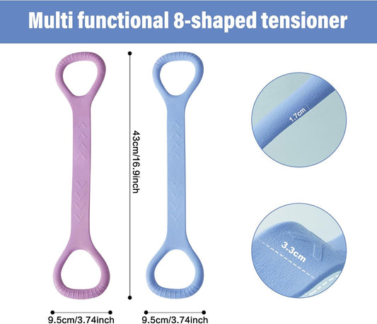 Figure 8 Fitness Resistance Band, Arm Back Shoulder Exercise Elastic Rope Stretch Fitness Band, Foot, Leg, Hand Stretcher, Arm Exerciser for Yoga Pilates Stretching Physical Therapy(Purple and Blue