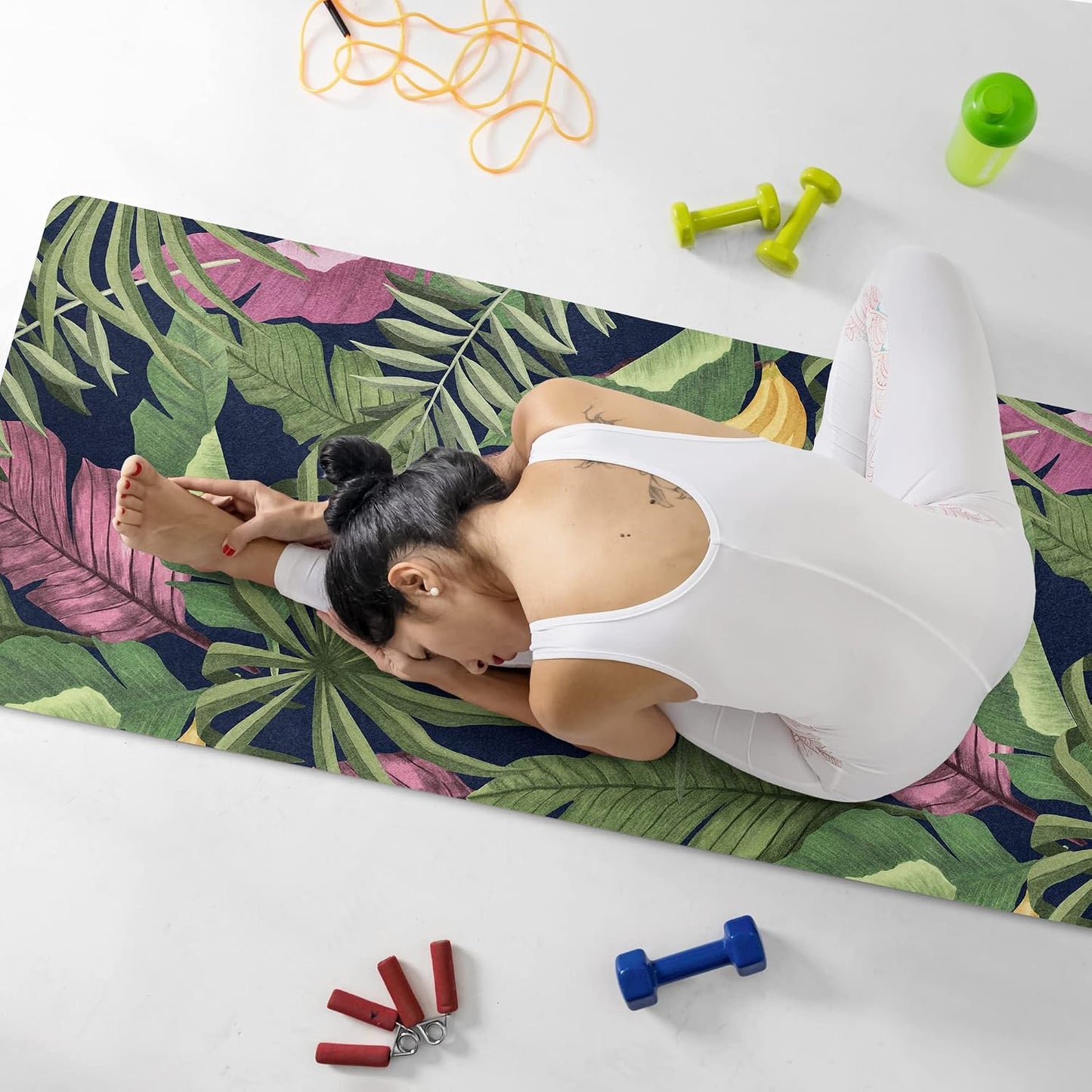 Tropical Fitness Pad, Banana Leaves Yoga Mat, Custom Anti-slip Workout Rug, 27"x72" (68x183cm),