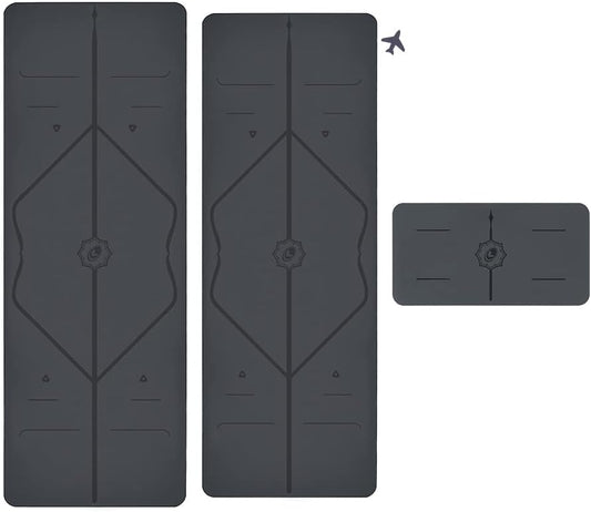Yoga & Travel Mat & Yoga Pad Bundle Pack – Patented Alignment System, Eco-Friendly, Non-Slip , Made with Natural Rubber, Thick, Sweat Resistant, Comfortable - Grey/Grey/Grey
