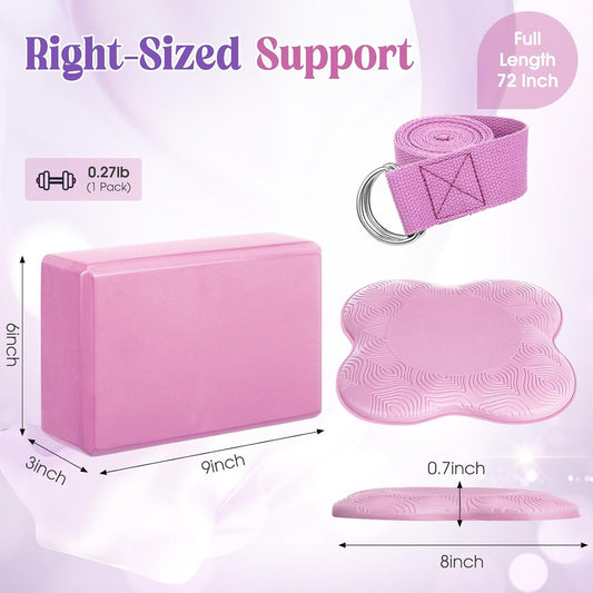 5-piece yoga gear set (includes yoga blocks, knee pads, and stretching straps); made of premium soft foam; suitable for Pilates, meditation, general fitness, balance exercises, and deepening stretches.