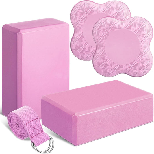 5-piece yoga gear set (includes yoga blocks, knee pads, and stretching straps); made of premium soft foam; suitable for Pilates, meditation, general fitness, balance exercises, and deepening stretches.