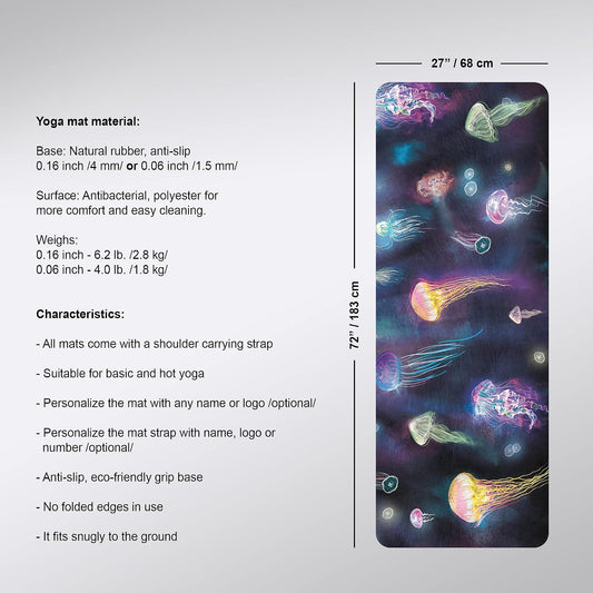 Glow Fitness Mat, Colrful Pilates Rug, Sea Life Anti-slip Workout Pad, 27"x72" (68x183cm),
