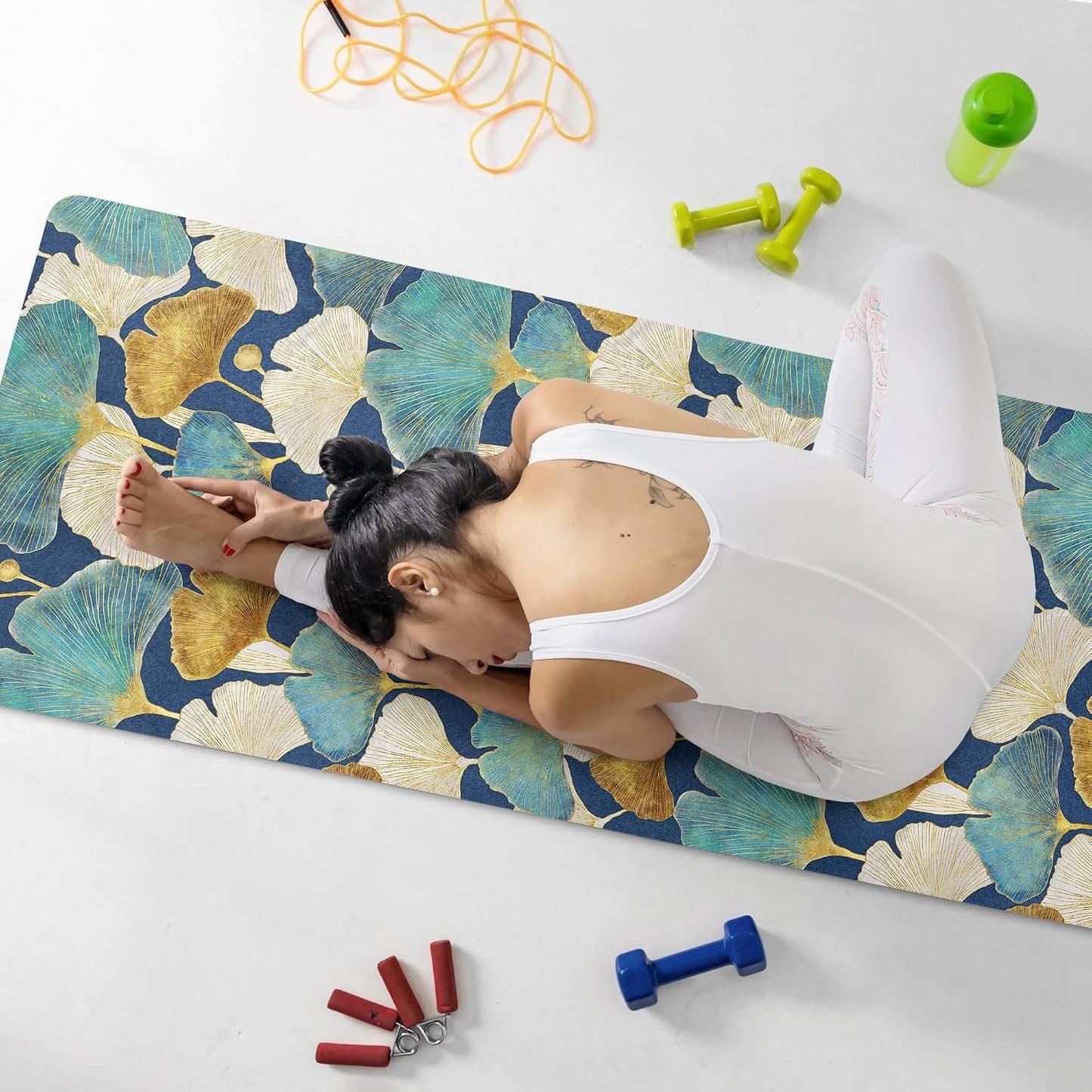 Floral Yoga Mat, Ginko Leaves Fitness Pad, Custom Anti-slip Workout Rug, 27"x72" (68x183cm),
