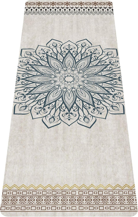 Printed Travel Yoga Mat-1/16 Inch Thick Non Slip Fitness Workout Mat with Carrying Bag, Foldable Lightweight Suede & Natural Rubber Yoga Mat for Yoga Pilates and Fitness 72" L x 24" W x 1.5mm