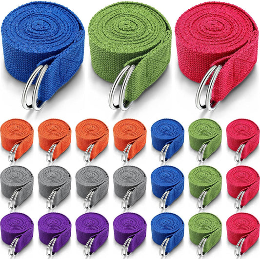 24 Pieces Yoga Strap Stretching Pilates Exercise Adjustable Straps 6 ft Non Elastic Yoga Belt with Adjustable D Ring Buckle for Pilates Gym Workouts Fitness
